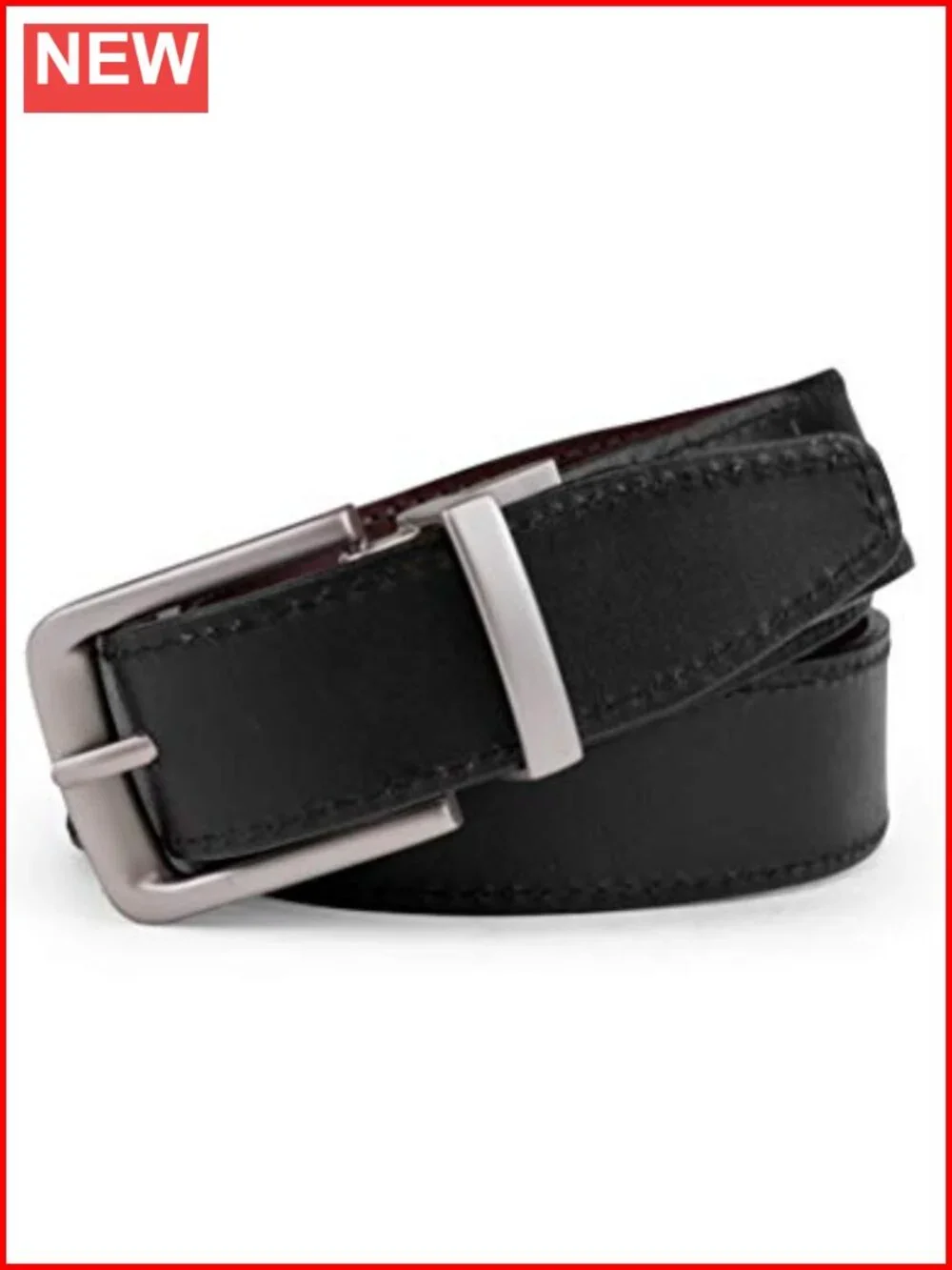 Reversible Leather Belt with Silver Buckle - Feathered Edge, Casual